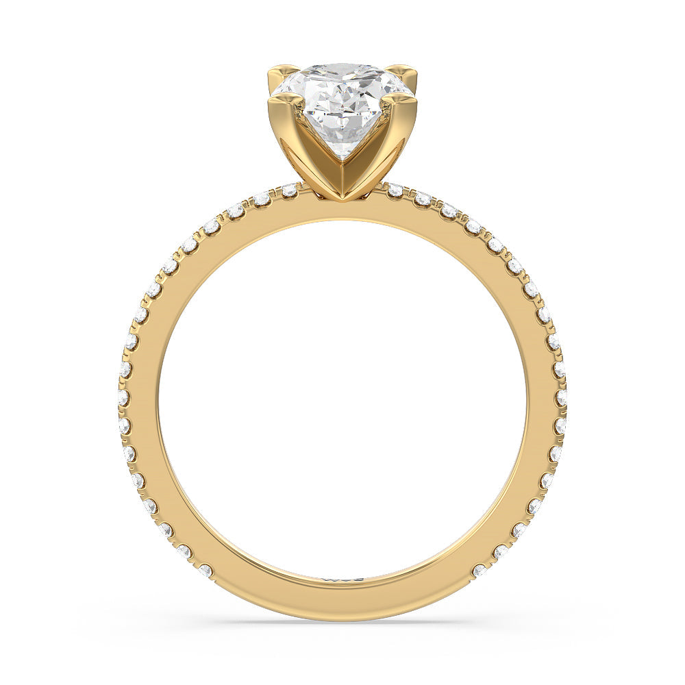 Ara Traditional Pave Diamond Engagement Ring with Oval Cut Diamond in 14KT Yellow Gold view 2
