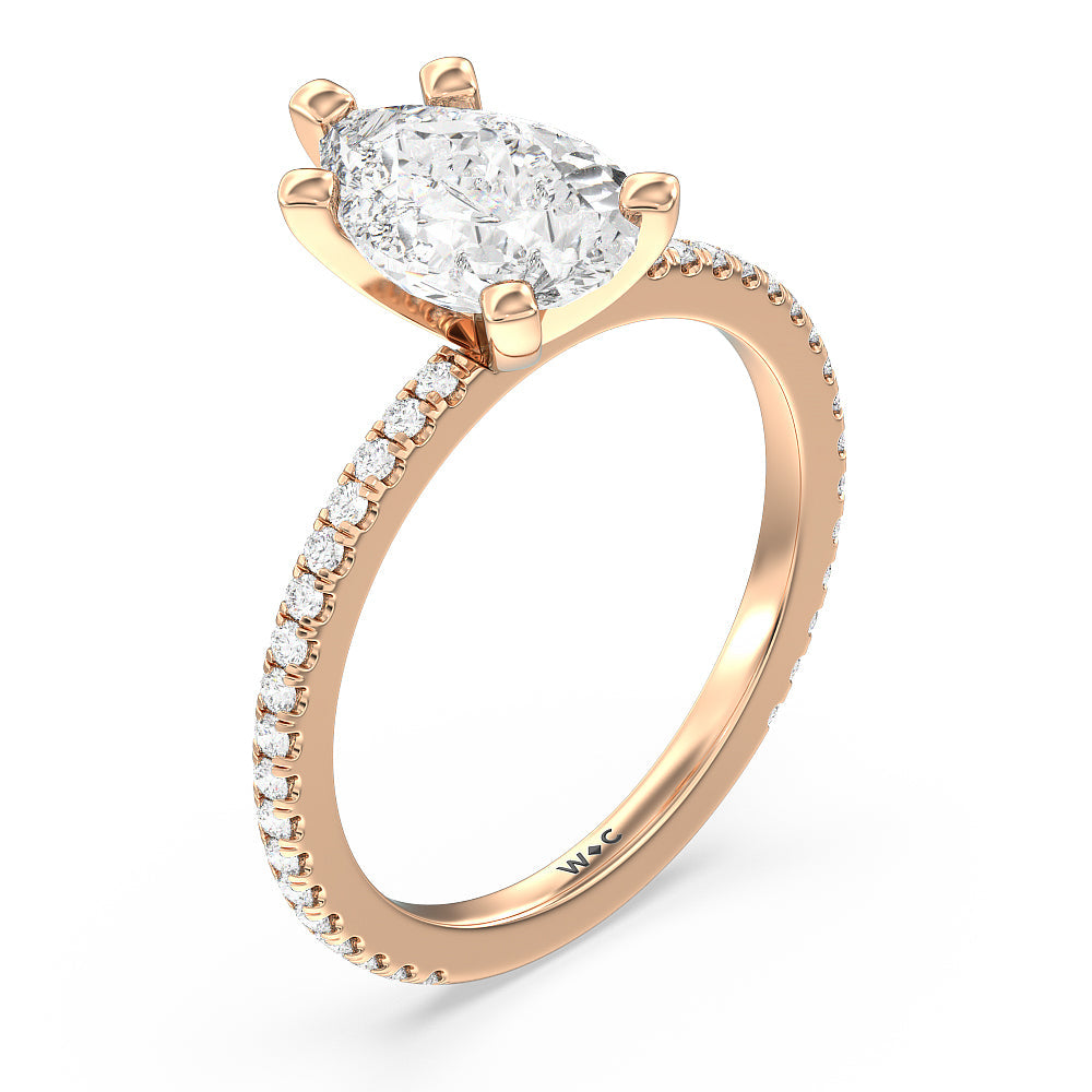 Ara Traditional Pave Diamond Engagement Ring with Pear Cut Diamond in 14KT Rose Gold view 3
