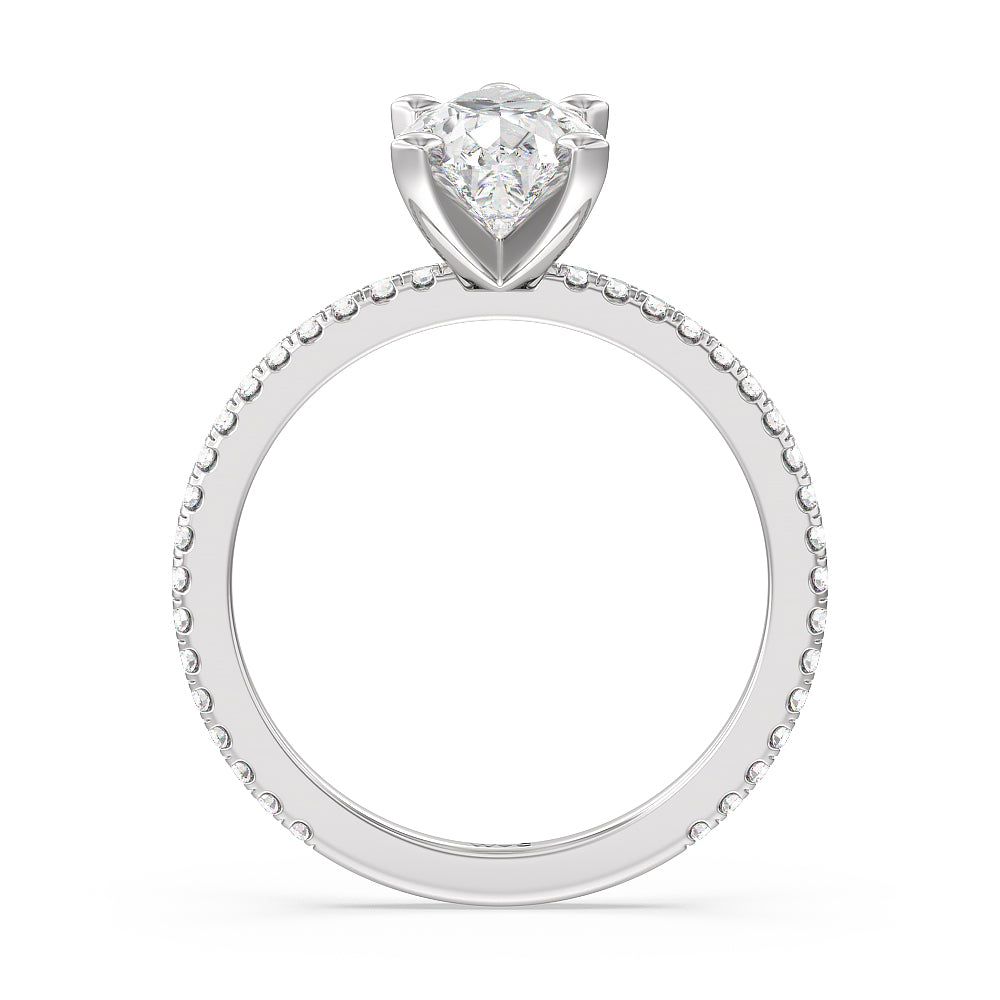 Ara Traditional Pave Diamond Engagement Ring with Pear Cut Diamond in 14KT Platinum view 2