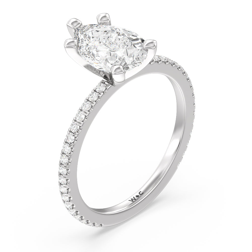 Ara Traditional Pave Diamond Engagement Ring with Pear Cut Diamond in 14KT Platinum view 3