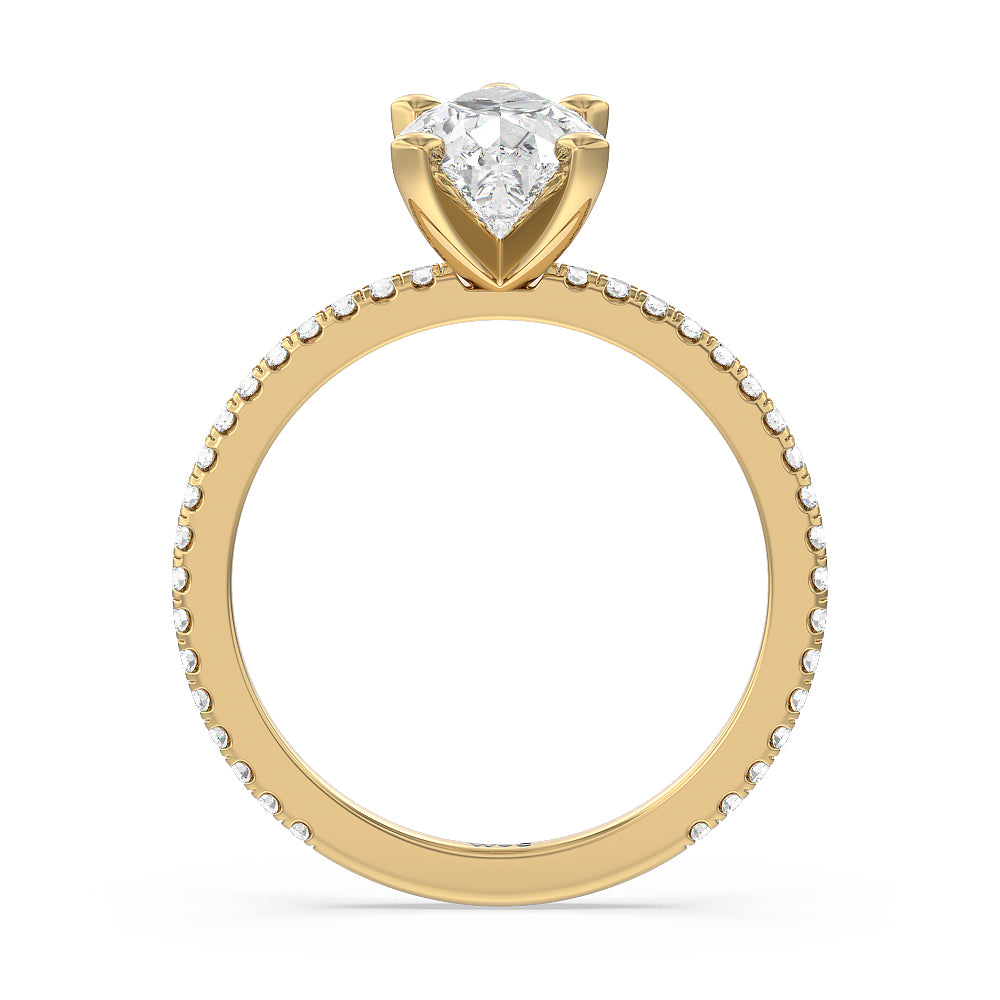 Ara Traditional Pave Diamond Engagement Ring with Pear Cut Diamond in 14KT Yellow Gold view 2