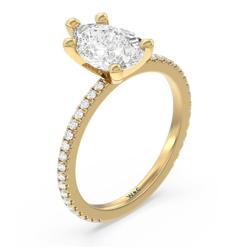 Ara Traditional Pave Diamond Engagement Ring with Pear Cut Diamond in 14KT Yellow Gold view 3
