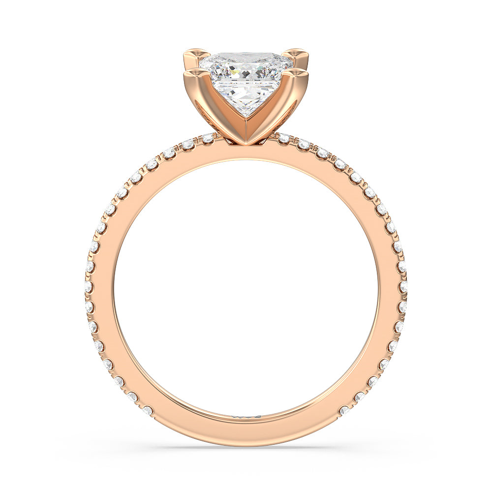 Ara Traditional Pave Diamond Engagement Ring with Princess Cut Diamond in 14KT Rose Gold view 2