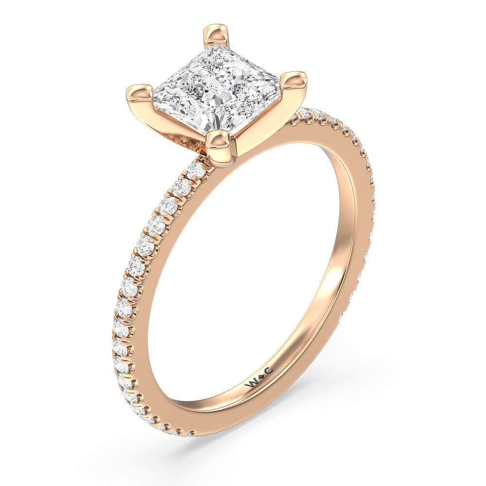 Ara Traditional Pave Diamond Engagement Ring with Princess Cut Diamond in 14KT Rose Gold view 3