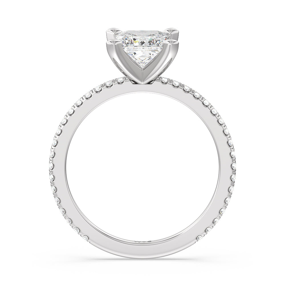 Ara Traditional Pave Diamond Engagement Ring with Princess Cut Diamond in 14KT Platinum view 2