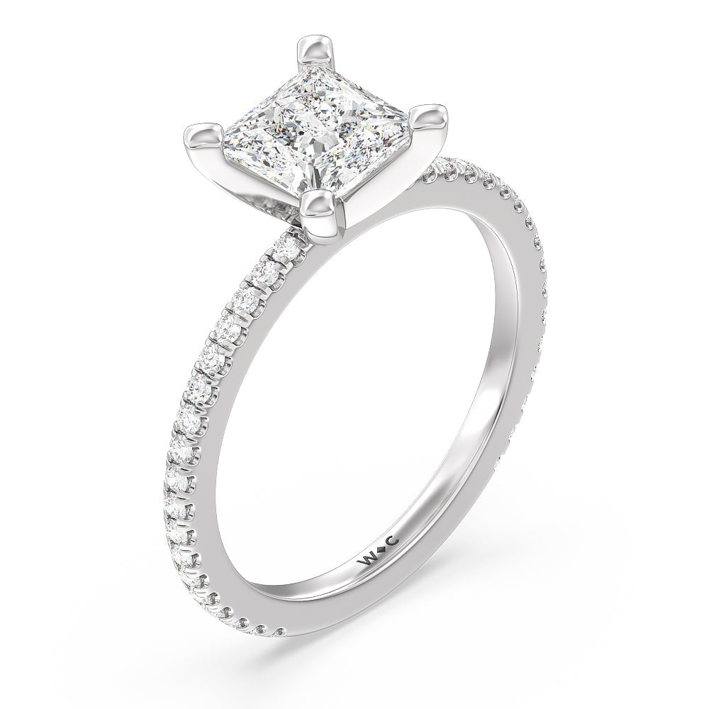 Ara Traditional Pave Diamond Engagement Ring with Princess Cut Diamond in 14KT Platinum view 3