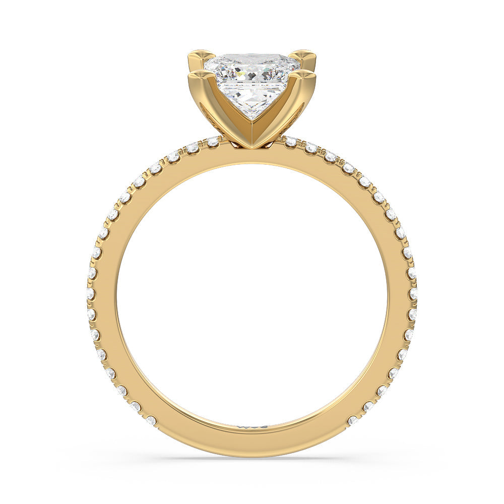 Ara Traditional Pave Diamond Engagement Ring with Princess Cut Diamond in 14KT Yellow Gold view 2