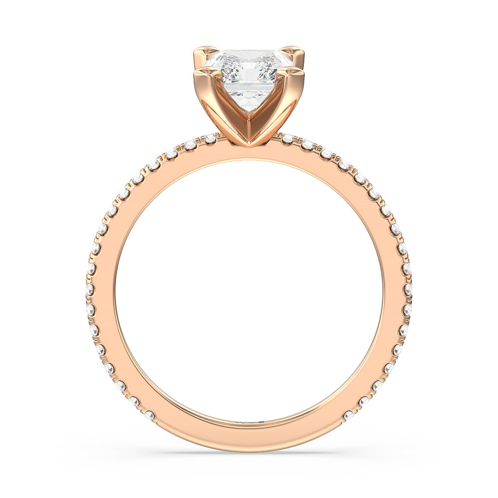 Ara Traditional Pave Diamond Engagement Ring with Radiant Cut Diamond in 14KT Rose Gold view 2