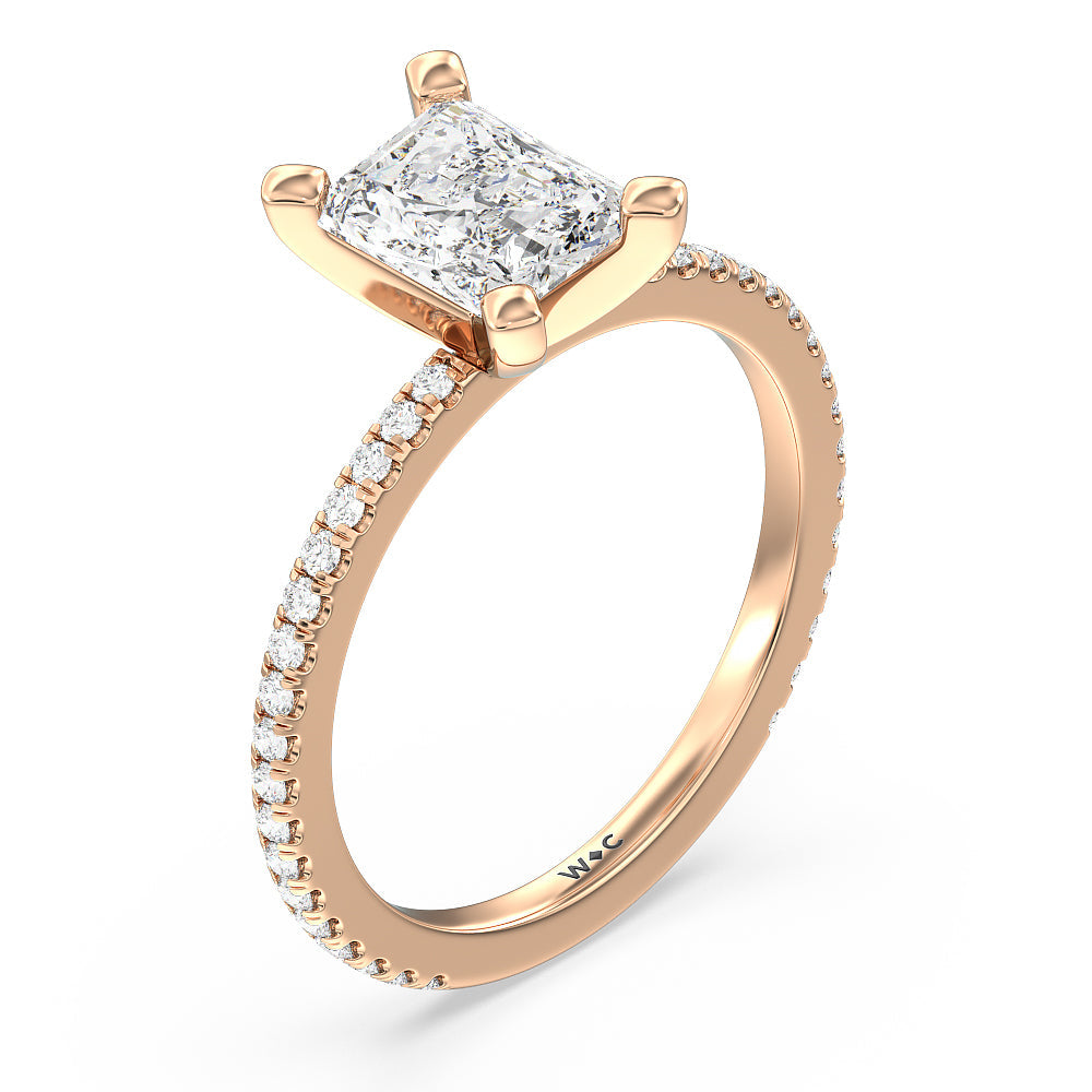 Ara Traditional Pave Diamond Engagement Ring with Radiant Cut Diamond in 14KT Rose Gold view 3