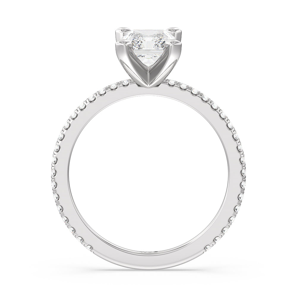 Ara Traditional Pave Diamond Engagement Ring with Radiant Cut Diamond in 14KT Platinum view 2