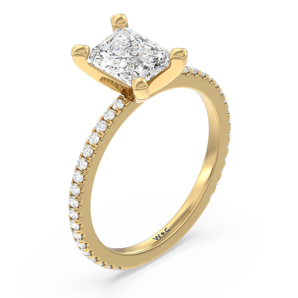Ara Traditional Pave Diamond Engagement Ring with Radiant Cut Diamond in 14KT Yellow Gold view 3