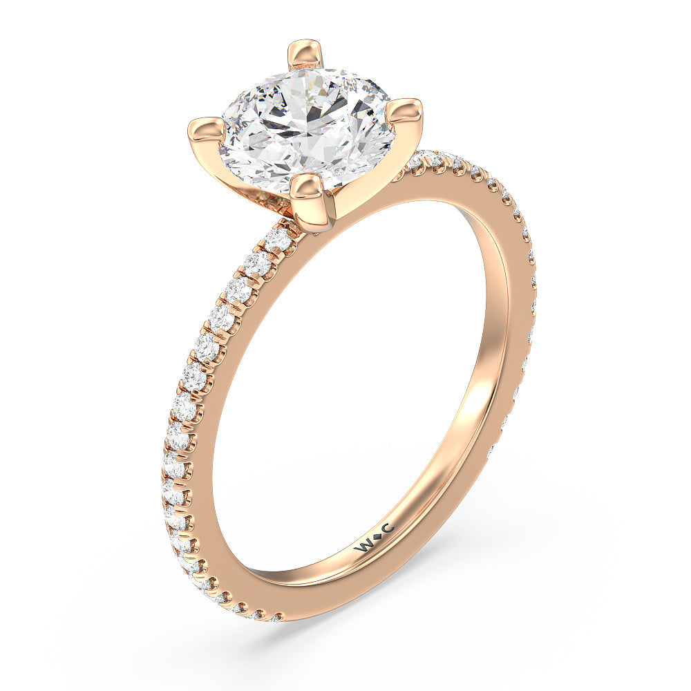 Ara Traditional Pave Diamond Engagement Ring with Round Cut Diamond in 14KT Rose Gold view 3