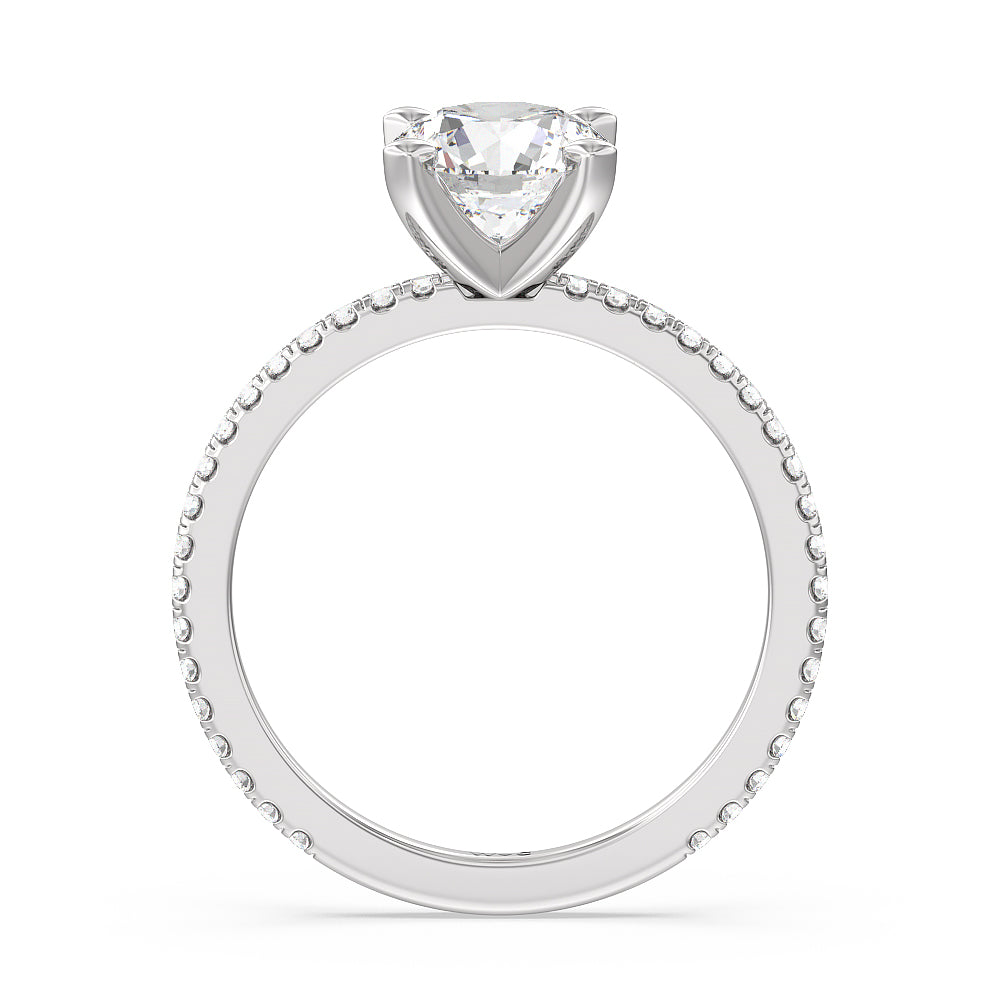 Ara Traditional Pave Diamond Engagement Ring with Round Cut Diamond in 14KT Platinum view 2