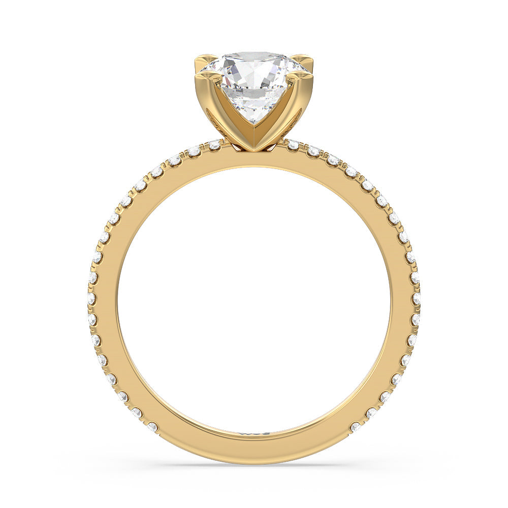 Ara Traditional Pave Diamond Engagement Ring with Round Cut Diamond in 14KT Yellow Gold view 2