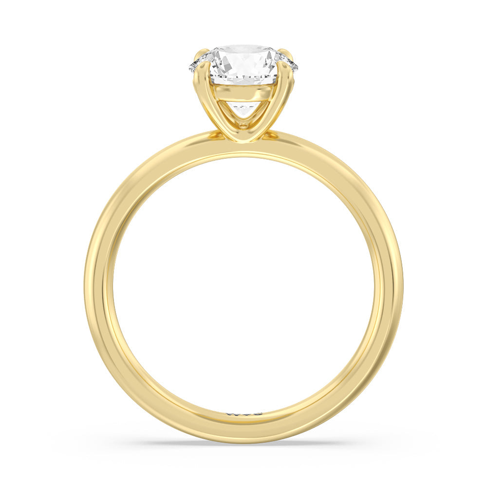 Round Cut Classic Four Prong Petite Comfort Fit Solitaire Engagement Ring with Lab Grown Diamond in 14KT Yellow Gold view 2