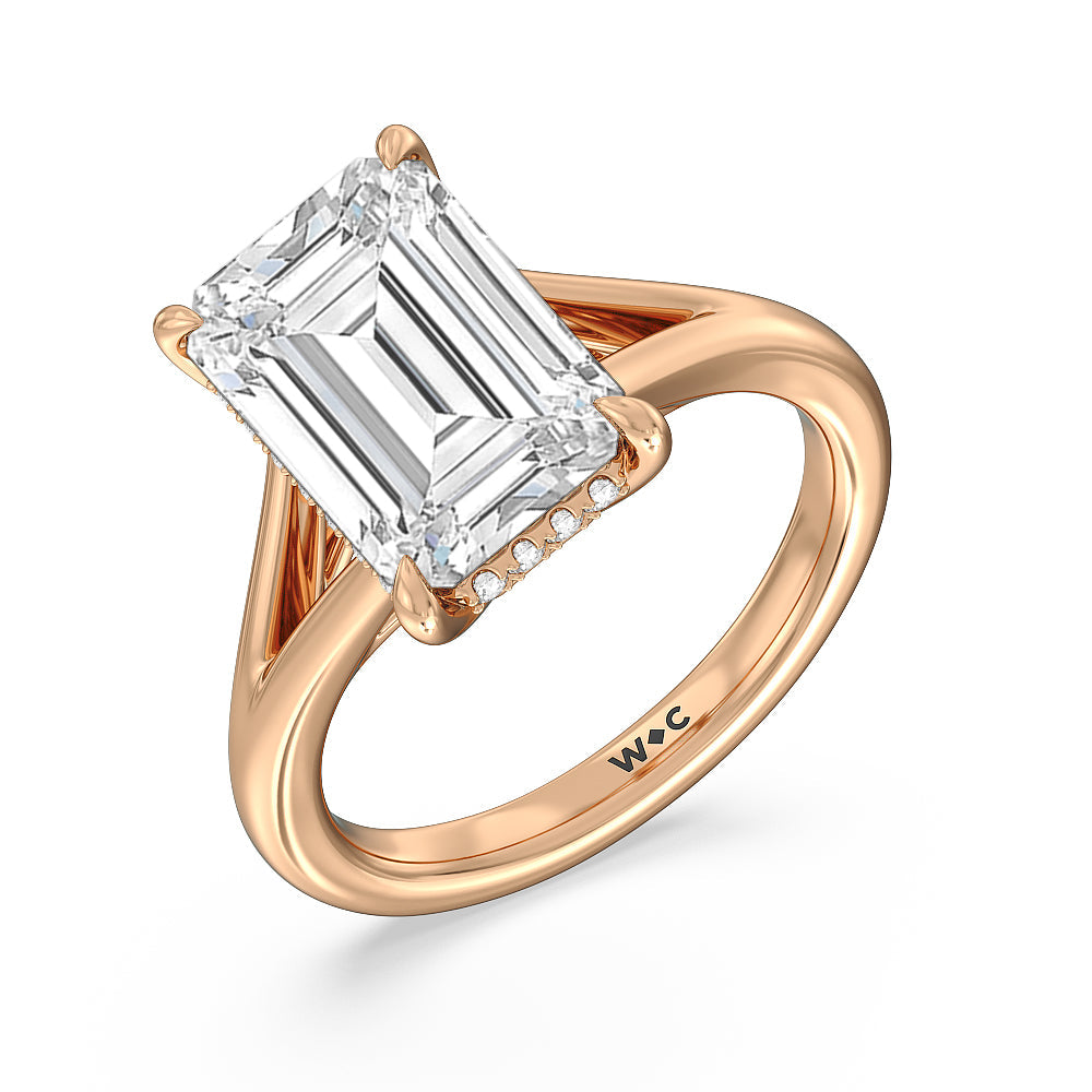 Elegance Split Shank Engagement Ring with Emerald Cut Diamond in 14KT Rose Gold view 3