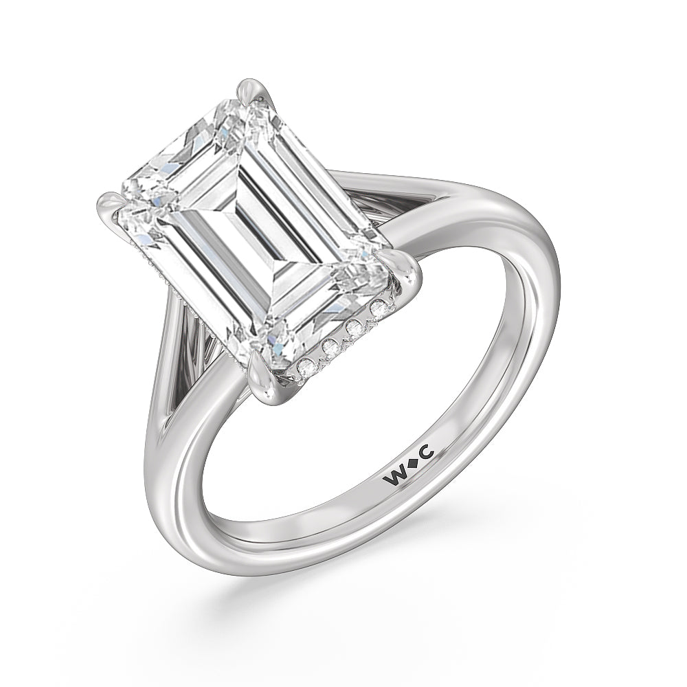 Elegance Split Shank Engagement Ring with Emerald Cut Diamond in 14KT Platinum view 3