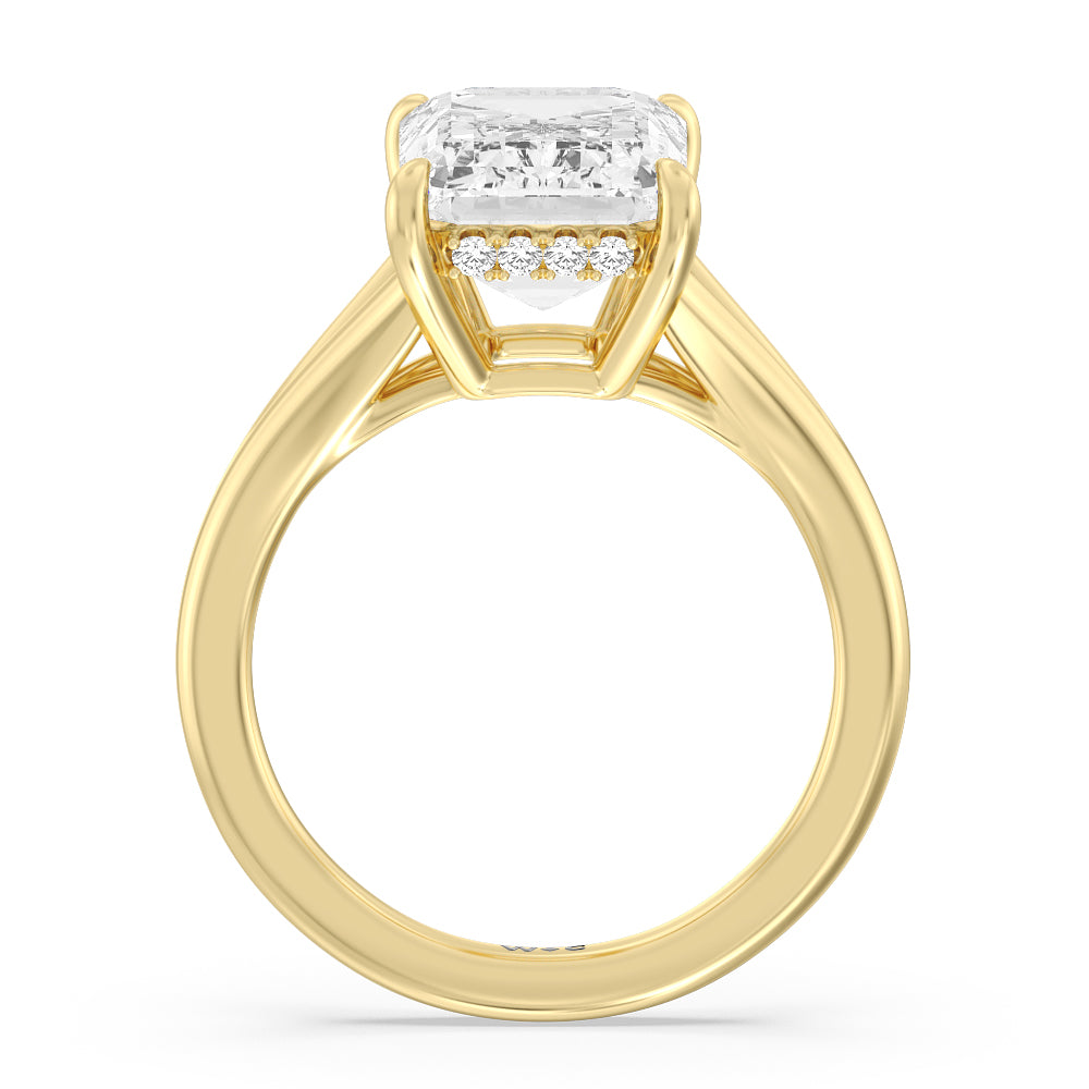 Elegance Split Shank Engagement Ring with Emerald Cut Diamond in 14KT Yellow Gold view 2