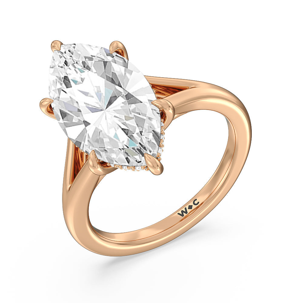 Elegance Split Shank Engagement Ring with Marquise Cut Diamond in 14KT Rose Gold view 3