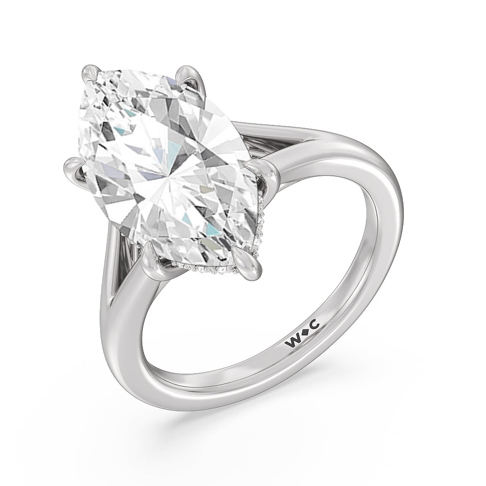 Elegance Split Shank Engagement Ring with Marquise Cut Diamond in 14KT Platinum view 3