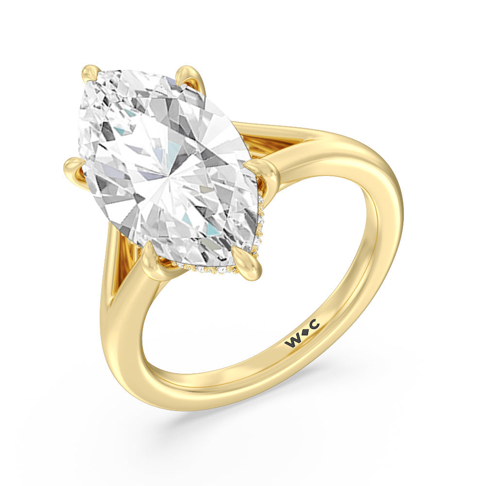 Elegance Split Shank Engagement Ring with Marquise Cut Diamond in 14KT Yellow Gold view 3