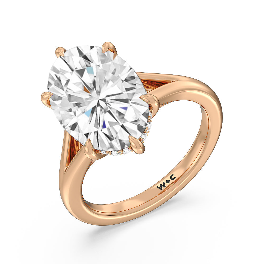 Elegance Split Shank Engagement Ring with Oval Cut Diamond in 14KT Rose Gold view 4