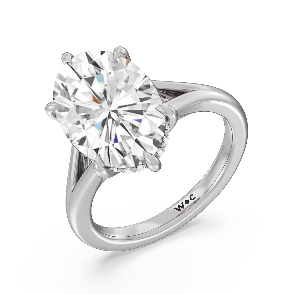Elegance Split Shank Engagement Ring with Oval Cut Diamond in 14KT Platinum view 4