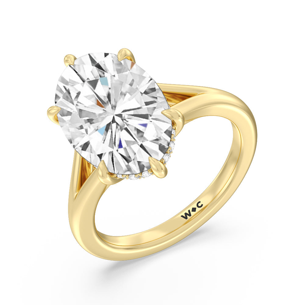 Elegance Split Shank Engagement Ring with Oval Cut Diamond in 14KT Yellow Gold view 4