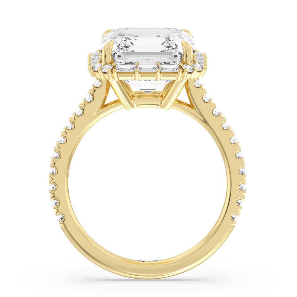 Asscher Cut Elegance Baguette Halo Pave Engagement Ring with Lab Grown Diamond in 14KT Yellow Gold view 2