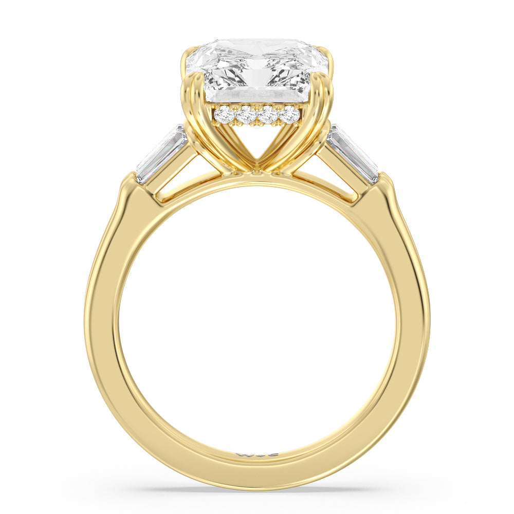 Radiant Cut Elegance Twin Baguette Side Stone Engagement Ring with Lab Grown Diamond in 14KT Yellow Gold view 2