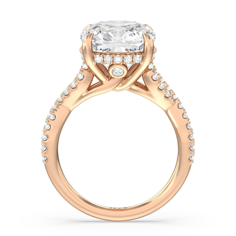 Cushion Cut Royal Twist Hidden Halo Ring with Lab Grown Diamond in 14KT Rose Gold view 2