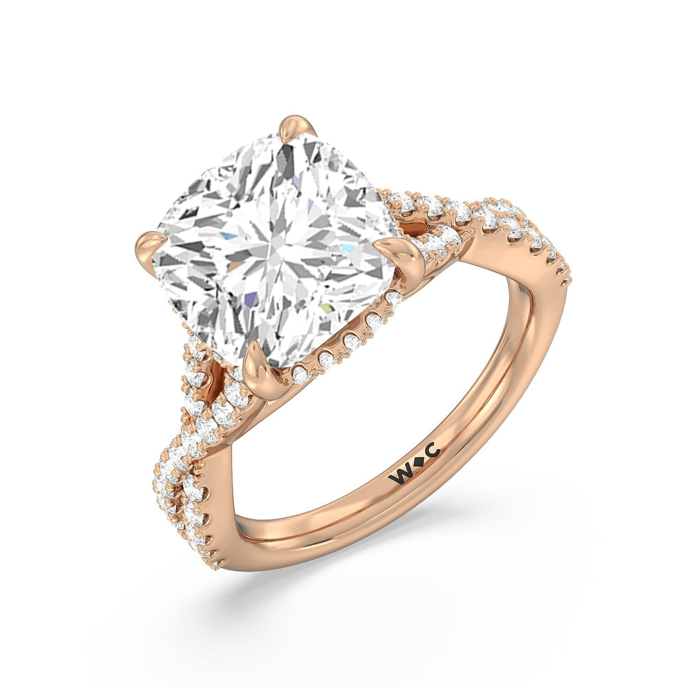 Cushion Cut Royal Twist Hidden Halo Ring with Lab Grown Diamond in 14KT Rose Gold view 3