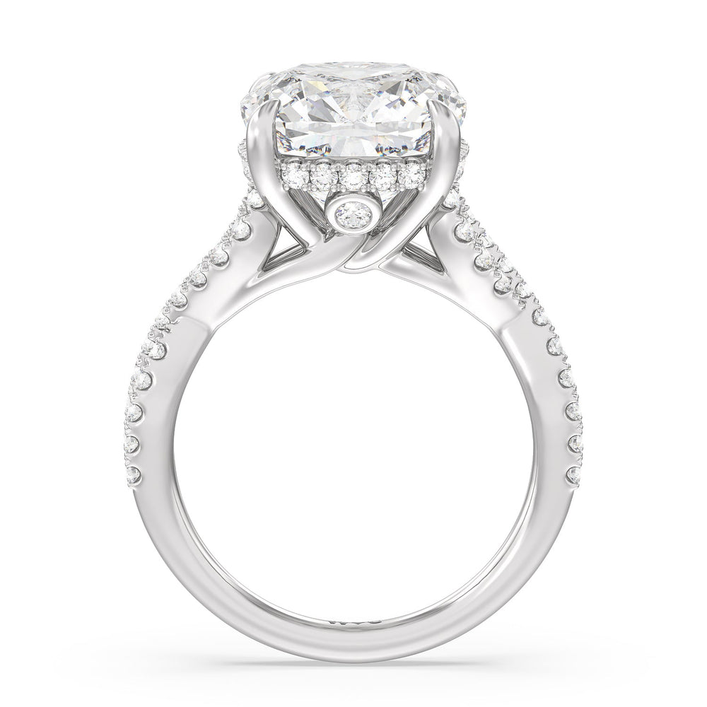 Cushion Cut Royal Twist Hidden Halo Ring with Lab Grown Diamond in 14KT Platinum view 2