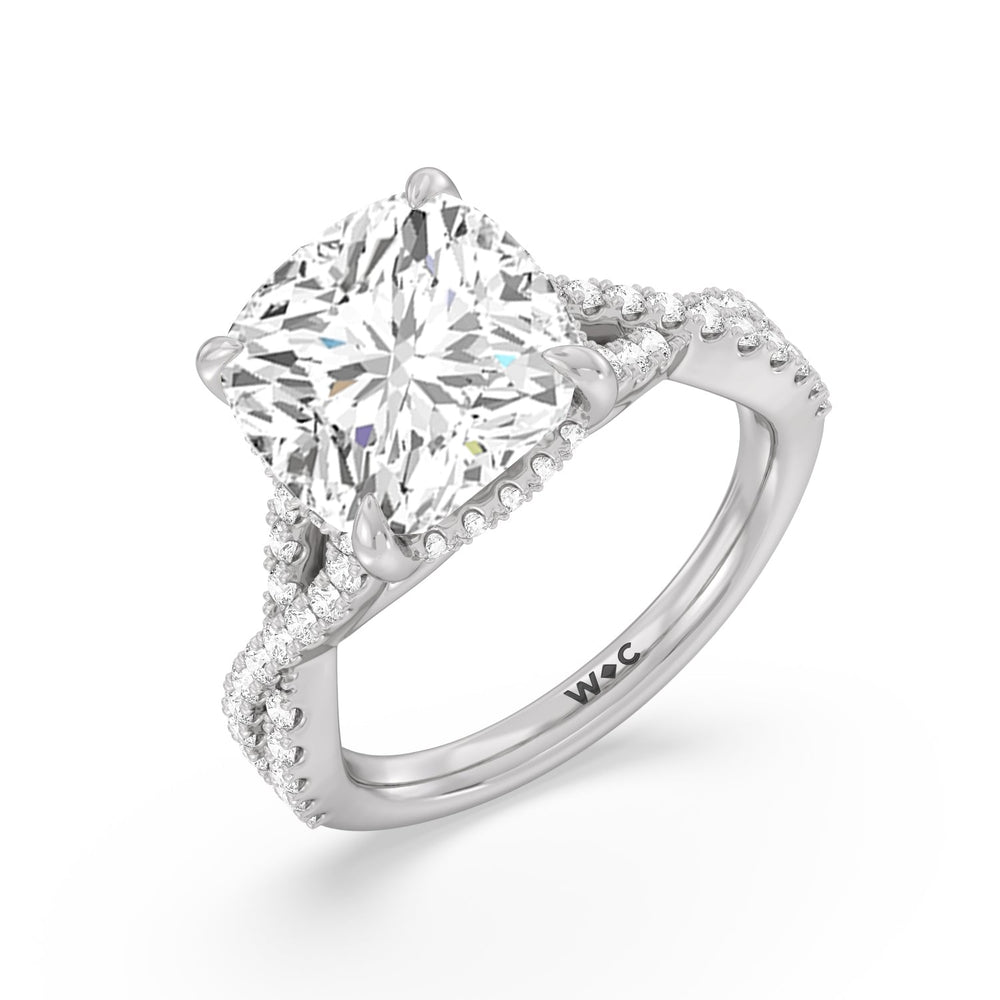 Cushion Cut Royal Twist Hidden Halo Ring with Lab Grown Diamond in 14KT Platinum view 3