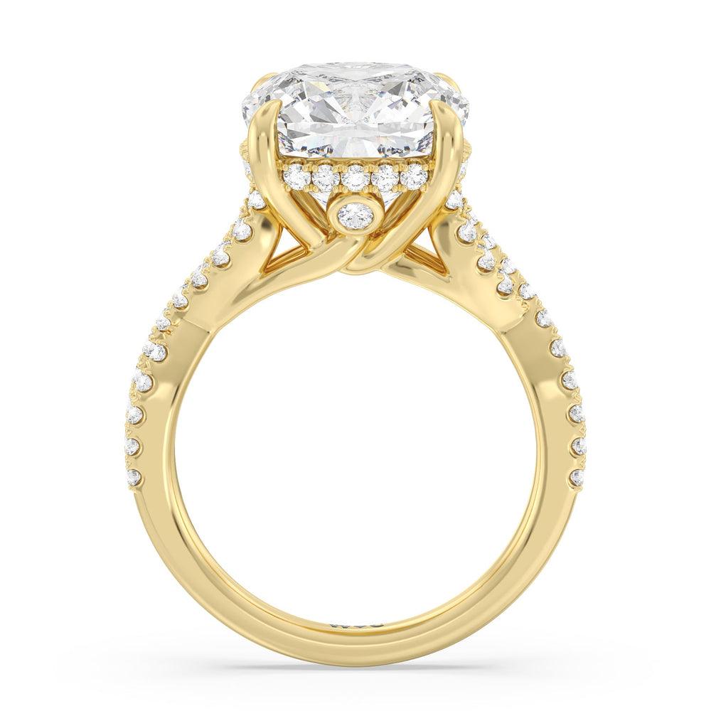 Cushion Cut Royal Twist Hidden Halo Ring with Lab Grown Diamond in 14KT Yellow Gold view 2