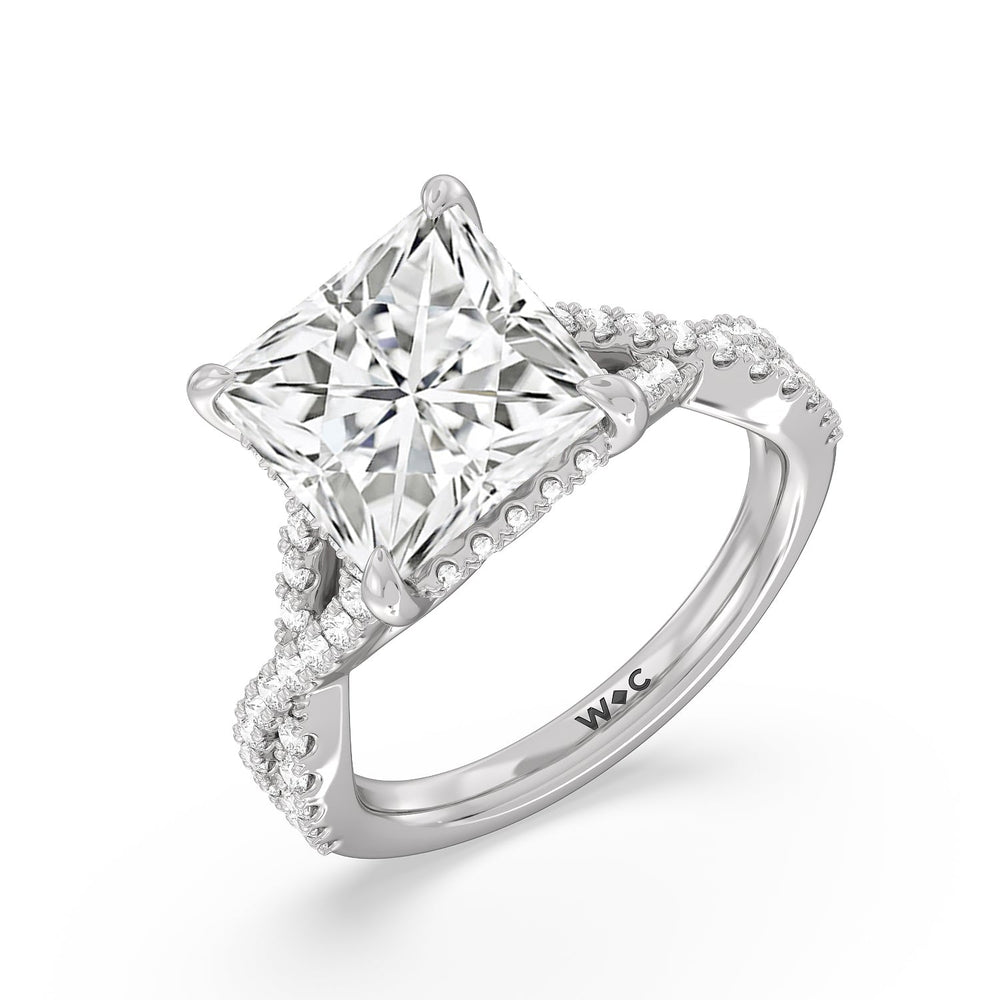 Princess Cut Royal Twist Hidden Halo Ring with Lab Grown Diamond in 14KT Platinum view 3