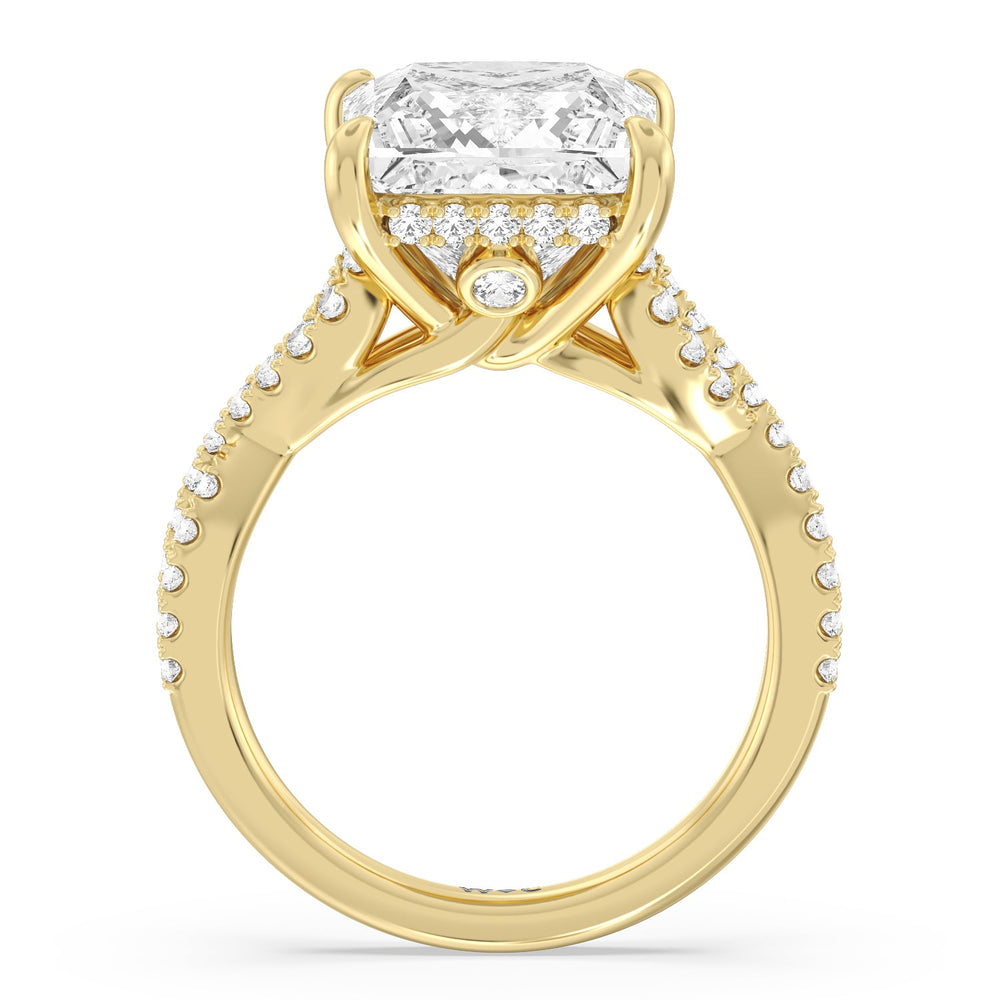 Princess Cut Royal Twist Hidden Halo Ring with Lab Grown Diamond in 14KT Yellow Gold view 2