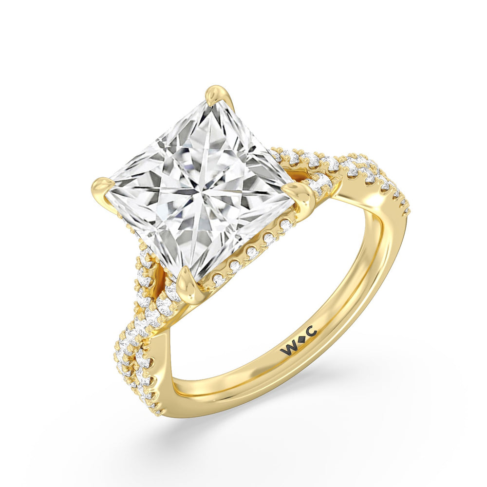Princess Cut Royal Twist Hidden Halo Ring with Lab Grown Diamond in 14KT Yellow Gold view 3