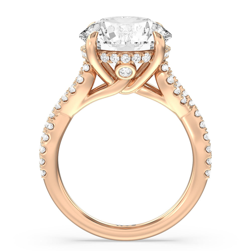 Round Cut Royal Twist Hidden Halo Ring with Lab Grown Diamond in 14KT Rose Gold view 2