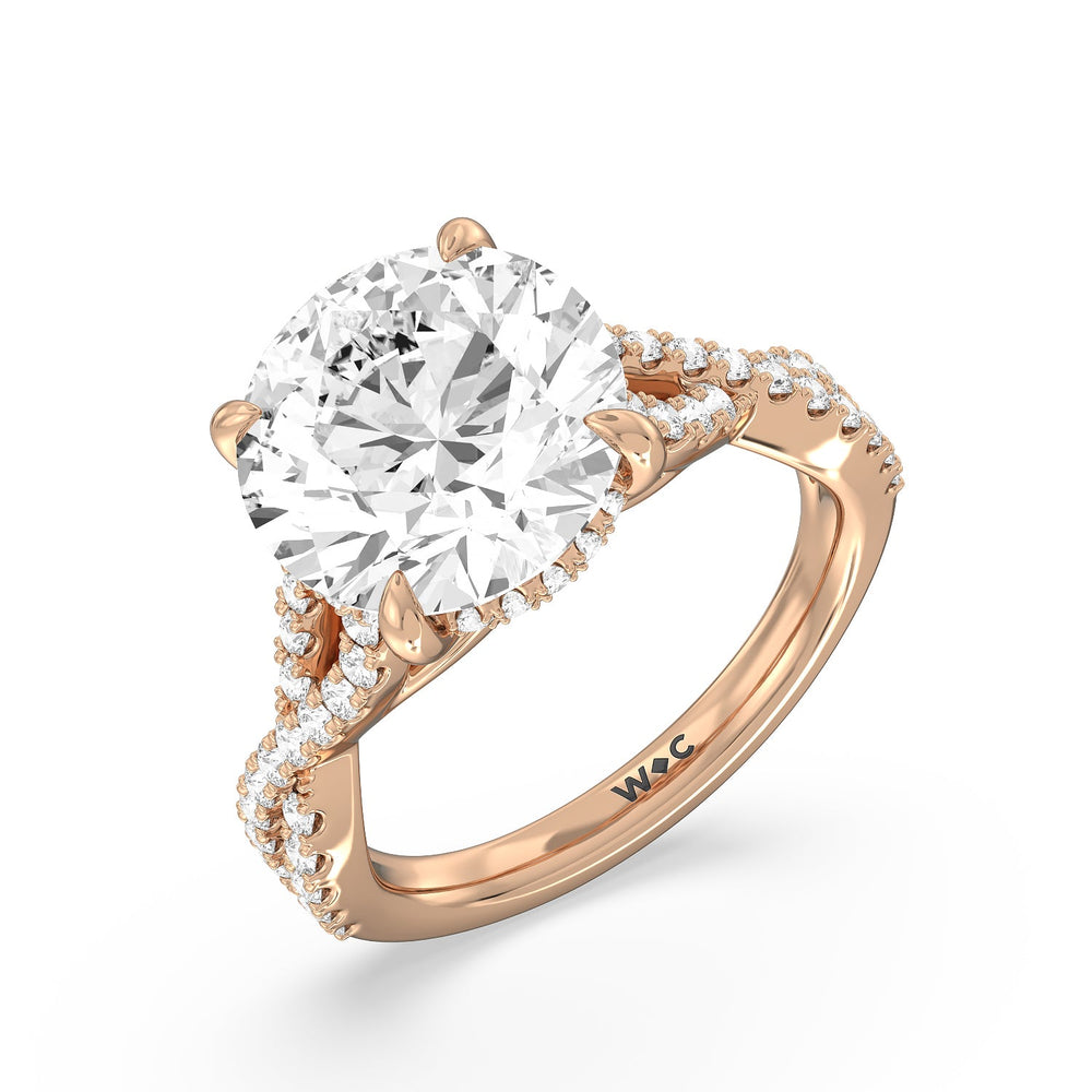 Round Cut Royal Twist Hidden Halo Ring with Lab Grown Diamond in 14KT Rose Gold view 3