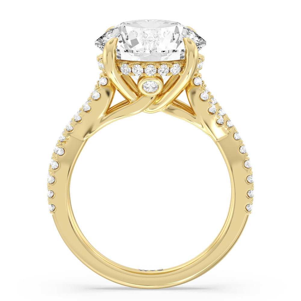 Round Cut Royal Twist Hidden Halo Ring with Lab Grown Diamond in 14KT Yellow Gold view 2