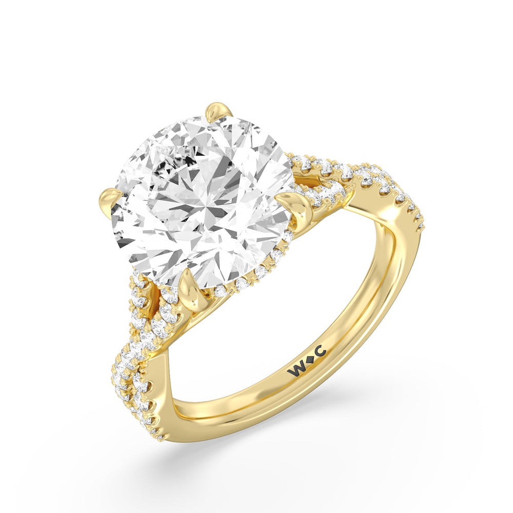 Round Cut Royal Twist Hidden Halo Ring with Lab Grown Diamond in 14KT Yellow Gold view 3