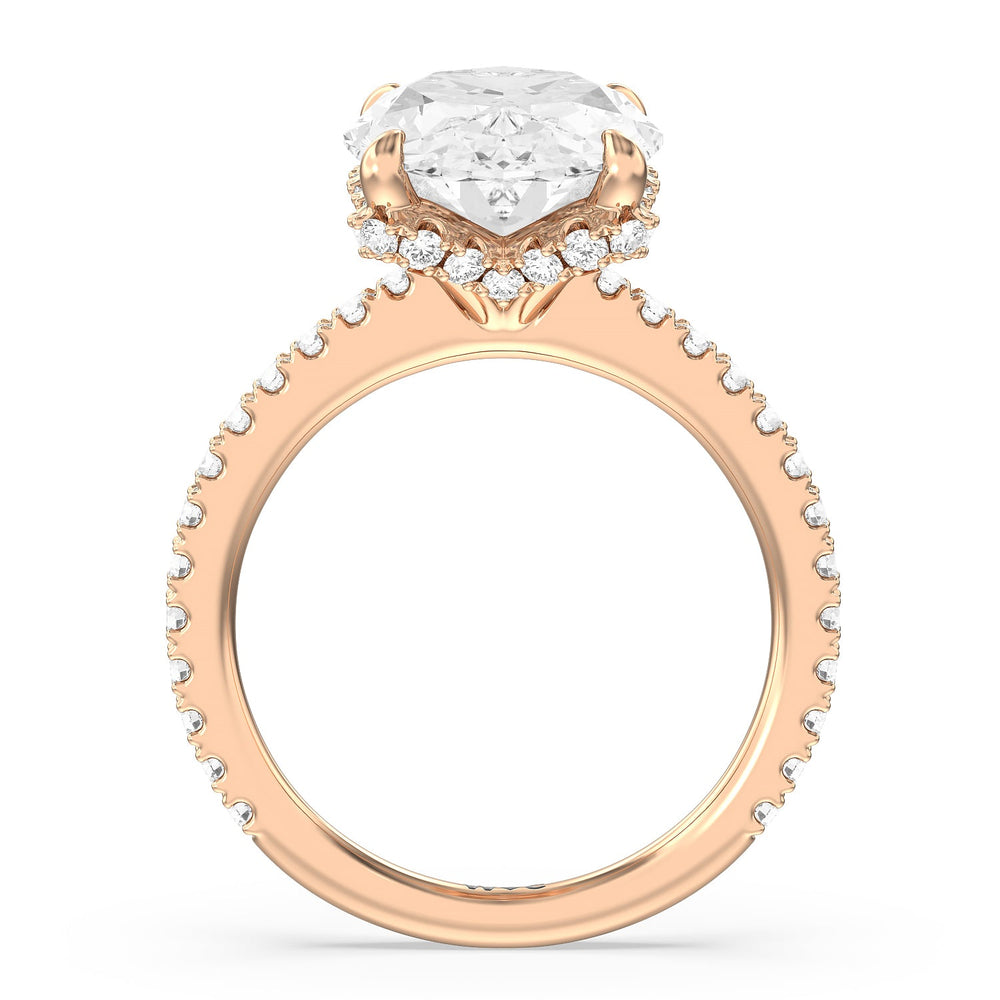 Oval Cut Luxuriant Hidden Halo Ring with Lab Grown Diamond in 14KT Rose Gold view 2