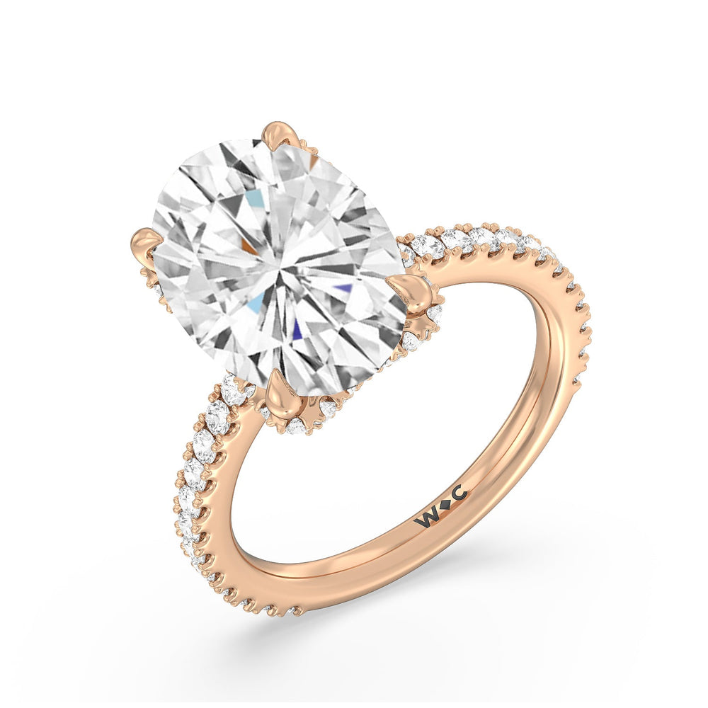 Oval Cut Luxuriant Hidden Halo Ring with Lab Grown Diamond in 14KT Rose Gold view 3
