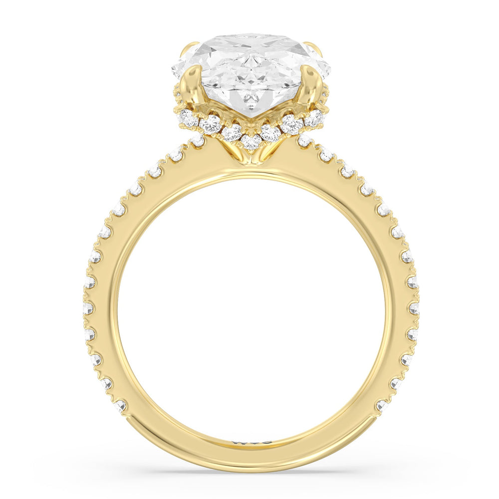 Oval Cut Luxuriant Hidden Halo Ring with Lab Grown Diamond in 14KT Yellow Gold view 2