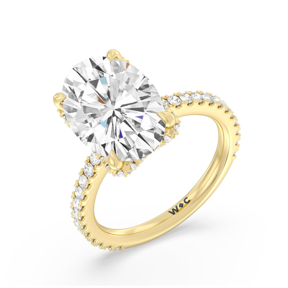 Oval Cut Luxuriant Hidden Halo Ring with Lab Grown Diamond in 14KT Yellow Gold view 3