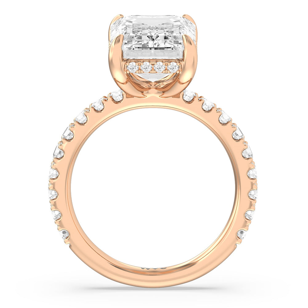Grandeur Hidden Halo Ring with Emerald Cut Diamond in 14KT Rose Gold view 2