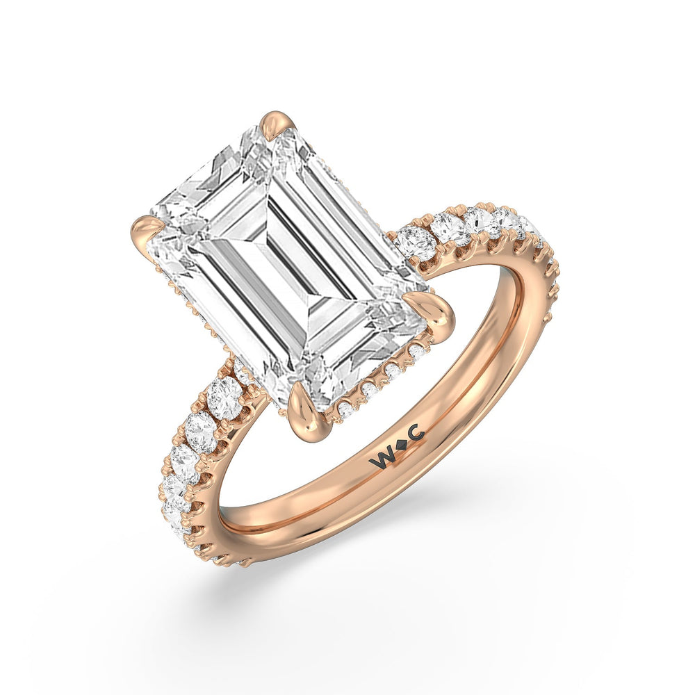 Grandeur Hidden Halo Ring with Emerald Cut Diamond in 14KT Rose Gold view 3