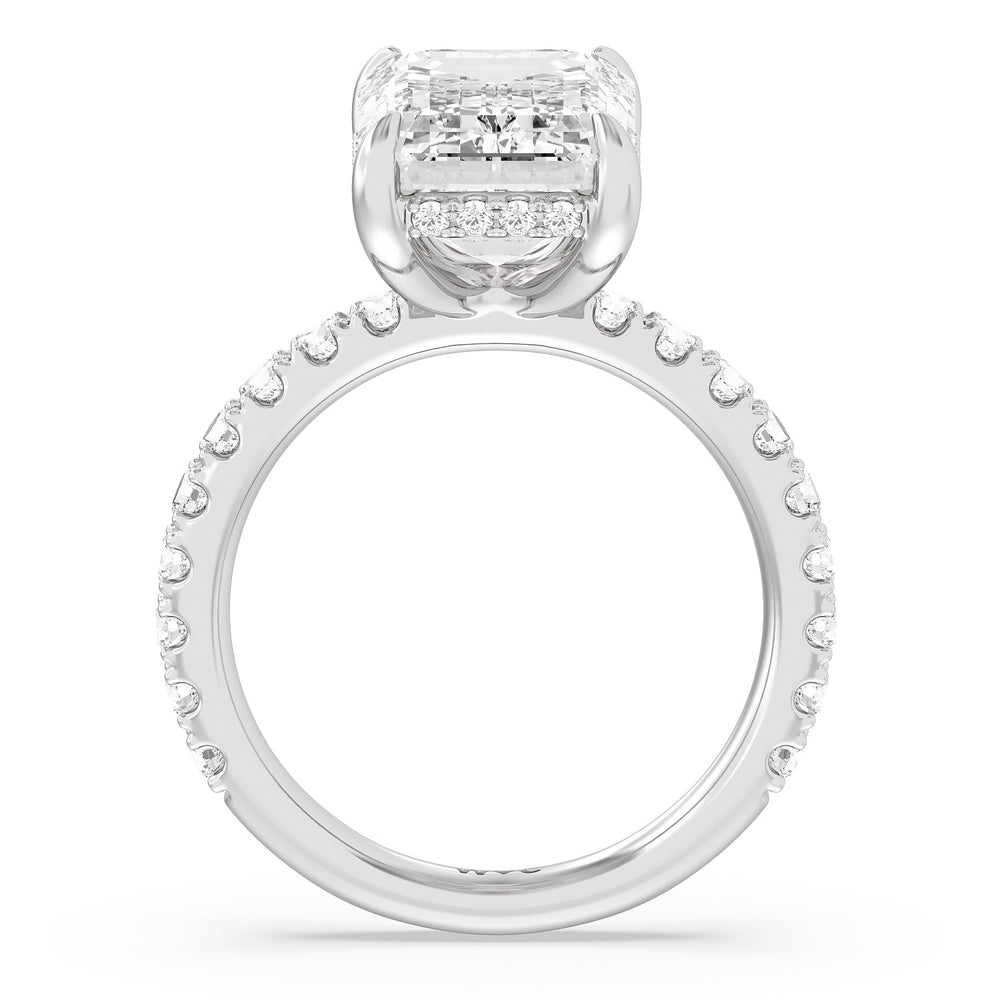Grandeur Hidden Halo Ring with Emerald Cut Diamond in 14KT Platinum view 2