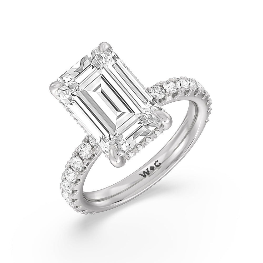 Grandeur Hidden Halo Ring with Emerald Cut Diamond in 14KT Platinum view 3